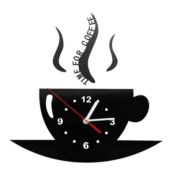 

wall clocks modern design clock coffee cup shape diy mirror sticker living room art