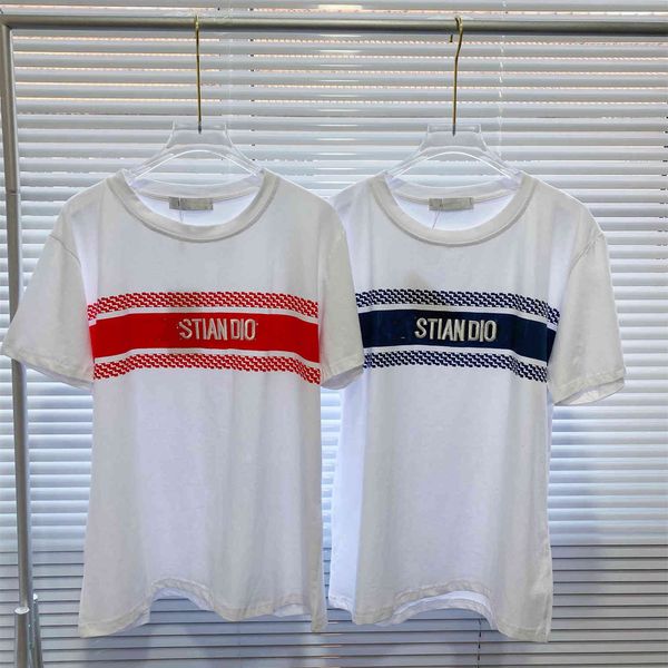 

shirt d family 2021 summer cotton round neck simple embroidery letter short sleeve net red same european female, White