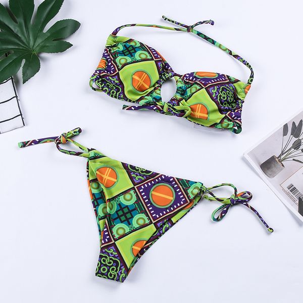

2021 new women bikini printed swimsuit triangle split, White;black