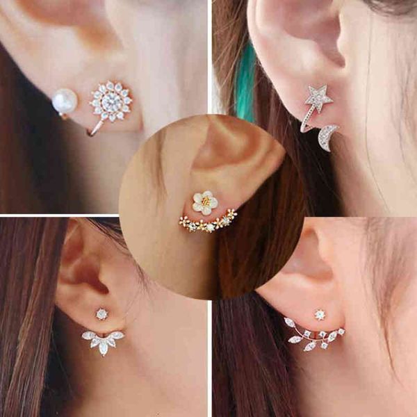 

charms ear stud clip rings japan and south korea daisy flower back hanging horse eye branches snow, Golden