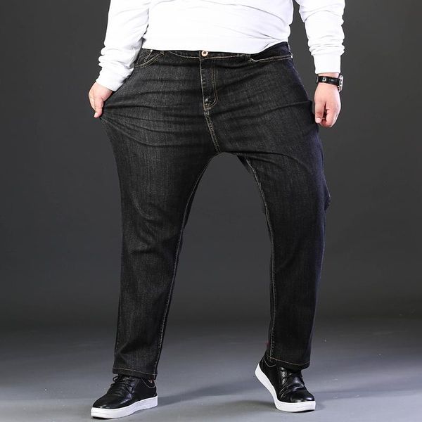 

men's jeans black men blue big large plus size 46 48 50 52 150kg mens jean elastic high waist man loose straight denim pants trousers