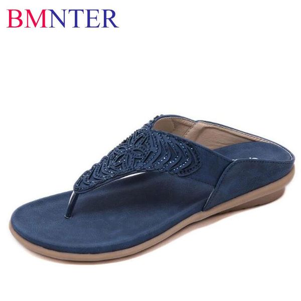 

slippers bmnter summer women flip flops casual rhinestone anti-slip beach flat sandals open toe shoes for ladies h, Black