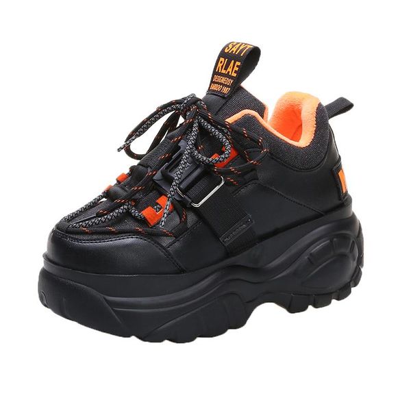 

boots llogai ladies reflective shoes round toe wedge sneakers women super high heels platform sneaker casual vulcanized woman, Black