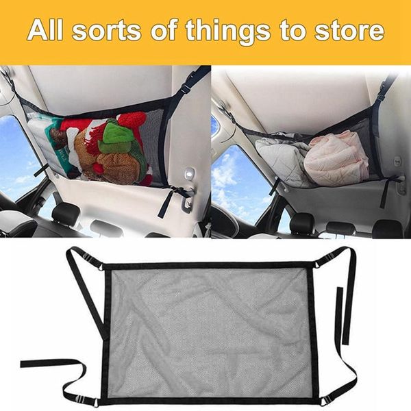 

car organizer universal roof interior cargo net bag ceiling storage pocket with zipper trunk nets accessories