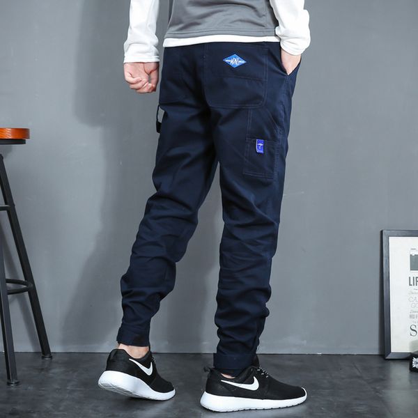 

jeans japanese vintage fashion men jeans loose fit big pocket casual cargo pants hombre streetwear hip hop joggers harem trousers, Blue