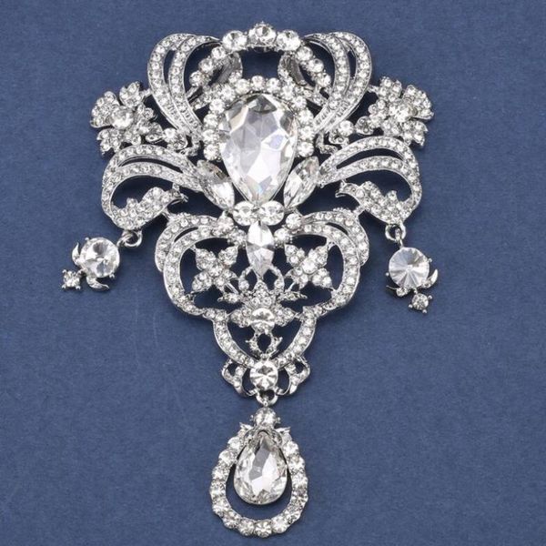 

fashion luxury shiny rhinestone flower pin for women trend silver color brooch jewelry bridal wedding dress accessories, Gray