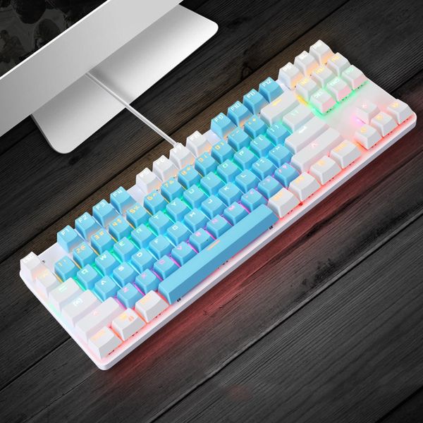 

gaming mechanical keyboard 87 keys game anti-ghosting blue switch color backlit wired keyboard for pro gamer lappchello