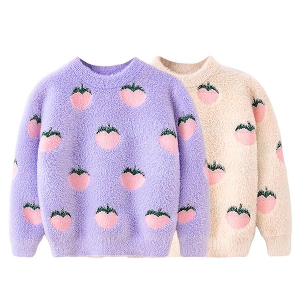 

pullover girls' clothing winter children sweaters baby girl imitation mink knitted sweater strawberry print kids warm, Blue