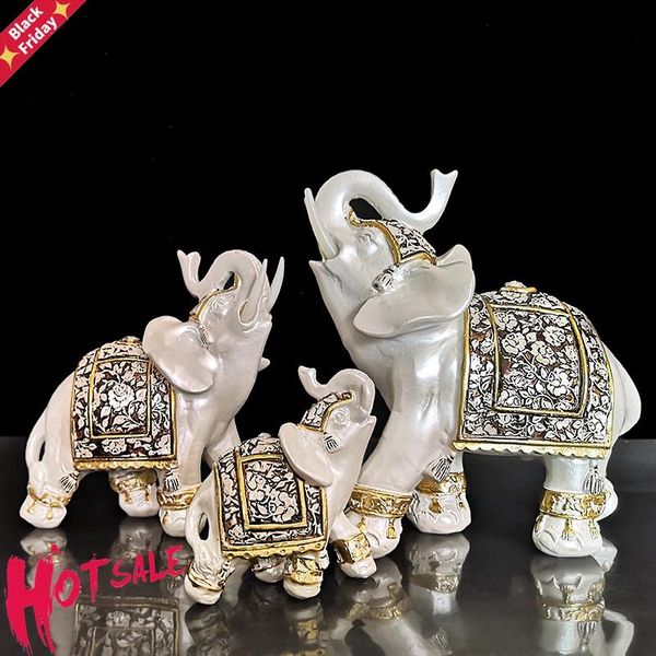 

creative lucky elephant statue figurines resin office miniatures golden ornament home decoration decorative objects &