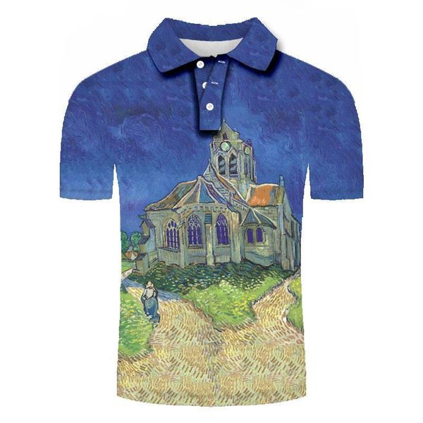 

men's polos shirt business casual short-sleeved world famous painting 3d printing clothing, White;black