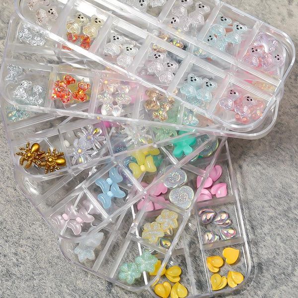 

nail art decorations 12 grids accessorie bear/flower/bow knot/peach heart/spider diy decor, Silver;gold