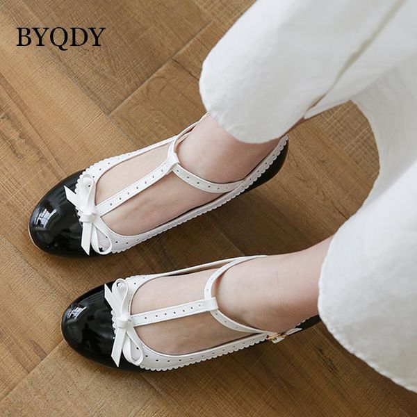 

dress shoes byqdy mary jane for woman hoof heels lolita bow t-strap wedding pumps thick bridal princess footwear plus 48, Black