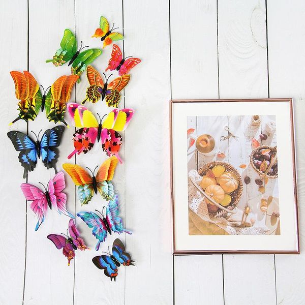 

wall stickers 12pcs/set 3d multicolor butterfly sticker magnet pvc fridge decal home decor kids room decoration art decals