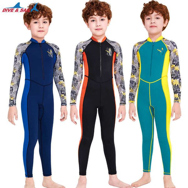 

children's swimsuit boys' long sleeve sunscreen swimsuit, White;black