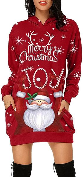 

casual dresses 2021 fashionable women's dress fall winter elegant christmas elk jurk hooded pocket short sweatshirt femme, Black;gray