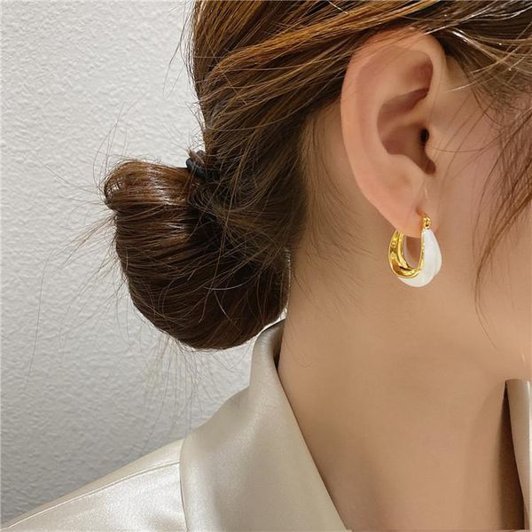 

hoop & huggie south korea's design fashion jewelry simple white dripping earrings elegant women's everyday all-match, Golden;silver