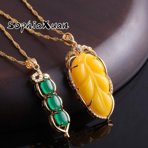 

chains sophiaxuan the leaves necklaces for women green yellow charms pendants china style jewelry birthday party accessories friend, Silver