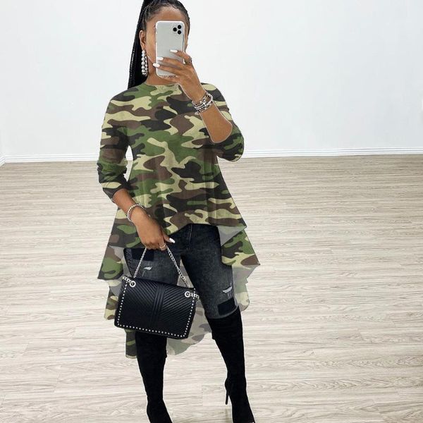 

women's blouses & shirts fashion irregular camo womens and casual long sleeve o-neck blouse women print loose ladies blusa feminina#g3, White