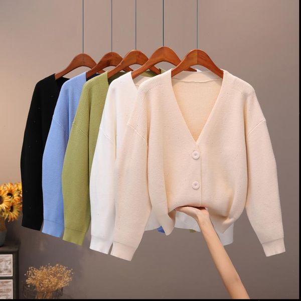 

solid knit cardigans v neck womens sweaters loose pull with pocket autumn winter thicken open cardigan jacket coat, White;black