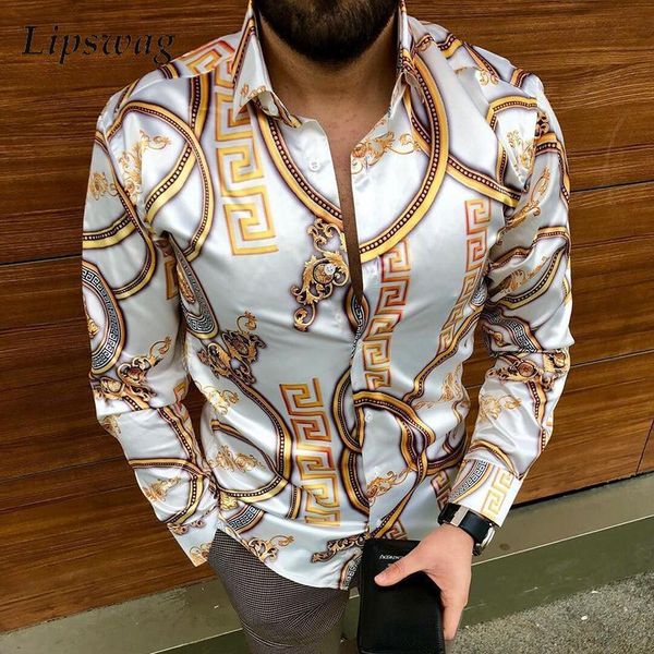 

men's casual shirts fashion autumn long sleeve 2021 vintage printed turn-down collar shirt men buttoned cardigan streetwear, White;black