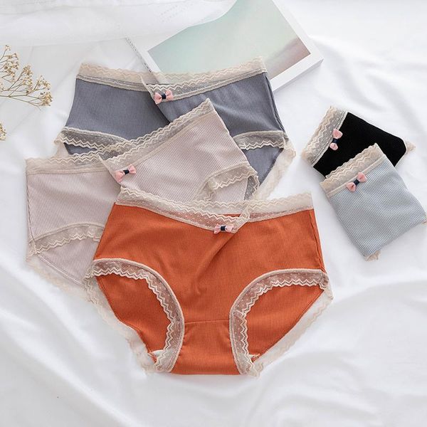 

women's panties lace women cotton underwear seamless bow decor briefs soft comfort lingerie fashion female underpants, Black;pink