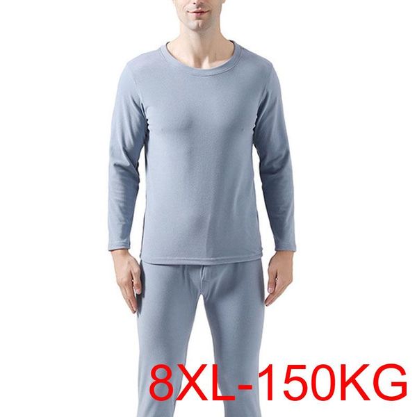 

men's thermal underwear autumn winter 8xl bust 156cm 5xl 6xl 7xl o neck plus size fleece men, Black;white