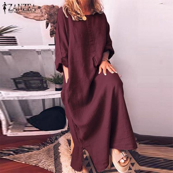 

casual dresses zanzea fashion women sundress elegant long sleeve solid maxi dress robe femme party autumn cotton linen vestido, Black;gray