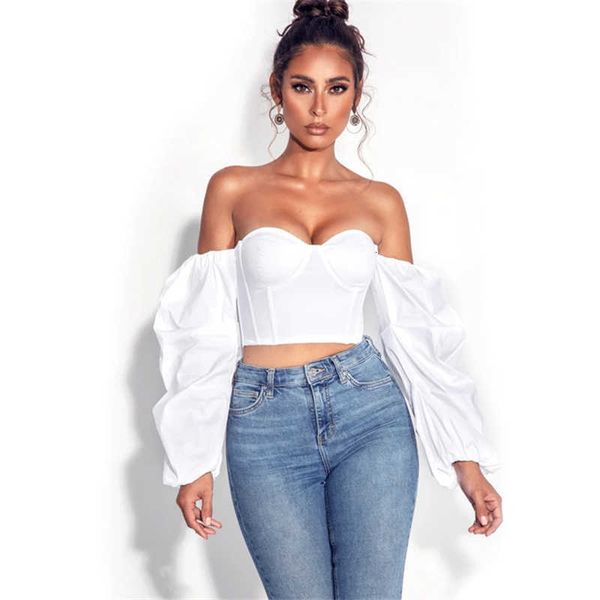 

women's tanks & camis women off the shoulder long sleeve sleeves breath elegant hollow autumn with no back shirt casual blouse attached, White