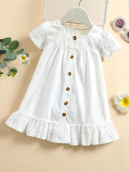 

baby eyelet embroidery ruffle hem smock dress she, Red;yellow