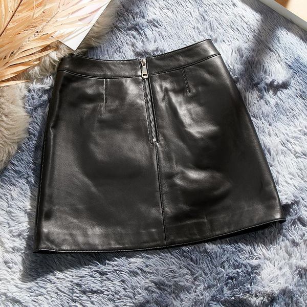 

skirts fashion women's summer 2021 real sheepskin leather slim female mini skirt faldas cortas zjt2441, Black