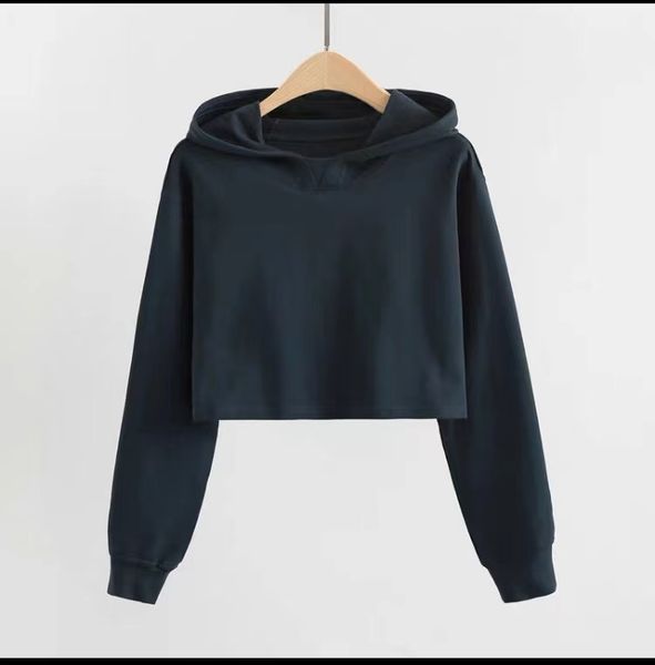 

loose half short hoodies sportswear versatile casual fitness running yoga sport hoody jacket long sleeve sweater 1bt1, Black