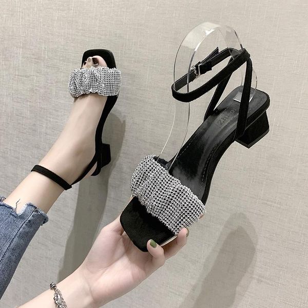 

block heels clear sandals black shoes for women 2021 summer med chunky gladiator beige fashion girls comfort medium rhinesto