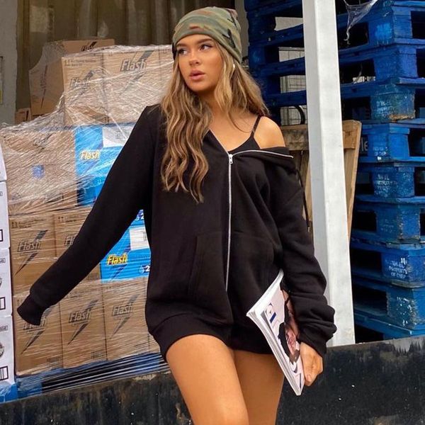 

women's hoodies & sweatshirts hoodie\u200b\u200bwomen sweatshirt hoodie pocket harajuku clothing spring autumn pure color hooded zipper, Black