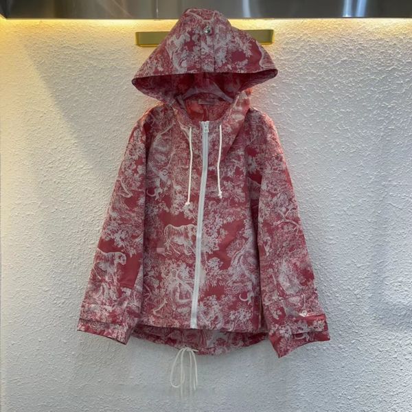 

milan runway jackets 2022 spring summer red hooded long sleeve print women's designer coats brand same style outerwear 0222-1, Black;brown