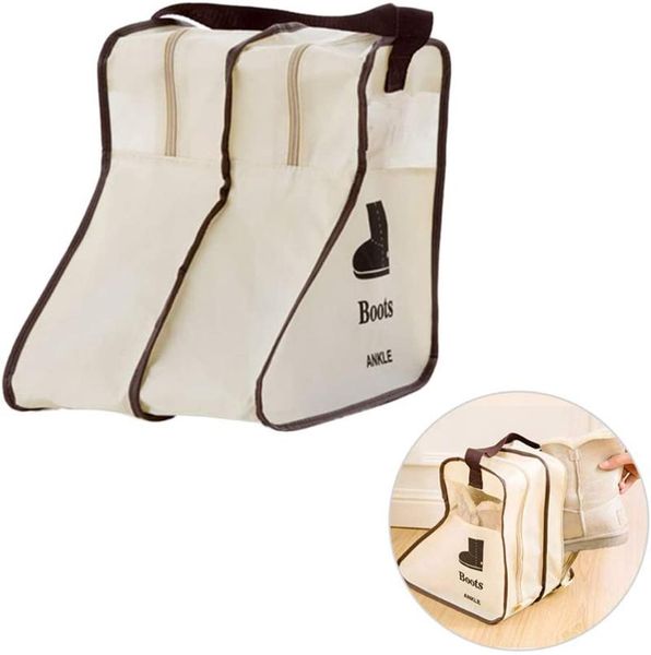 

storage bags portable shoes organizer cover long riding rain boots dustproof travel zipper pouch black beige visible bag