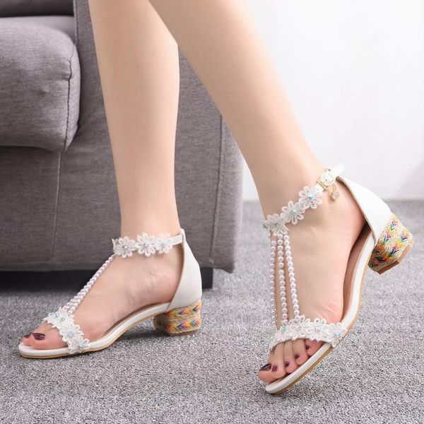 

sandals fashion women wedding shoes white lace flowers tassel bridal thick heel high heels open toe summer platform pumps, Black