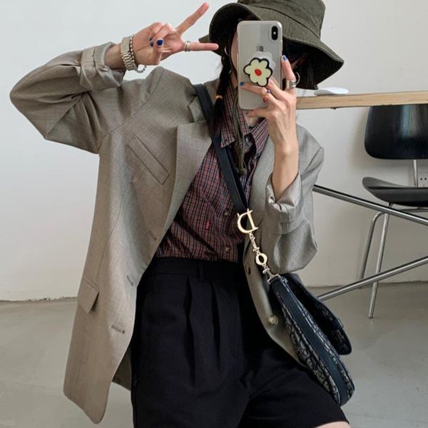 

women's suits & blazers 2021 overshirt long sleeve notched jackets female suit jacket full outwear, White;black