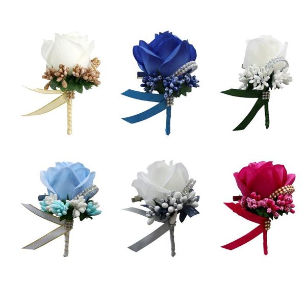 

decorative flowers & wreaths silk rose boutonniere corsage classic artificial groom brooch with pin and clip for wedding prom party
