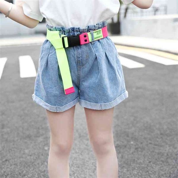 

fashion girls high waist denim shorts with belt baby jeans summer cute kids clothes for teenagers 13-4 years 210723, Black