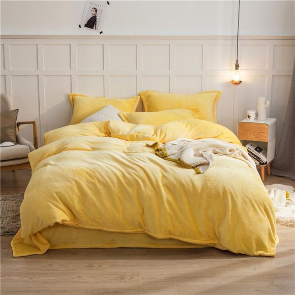 

bedding sets 2021 winter flannel fleece set warm soft home linens twin  king size sheet solid yellow modern duvet cover 3/4
