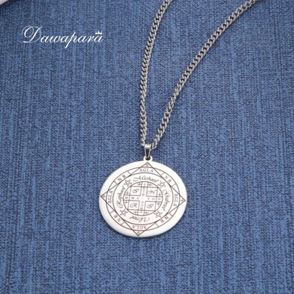 

pendant necklaces dawapara solomon wheel of fortune (agla) and protection the archangels pendants necklace stainless steel talisman, Silver