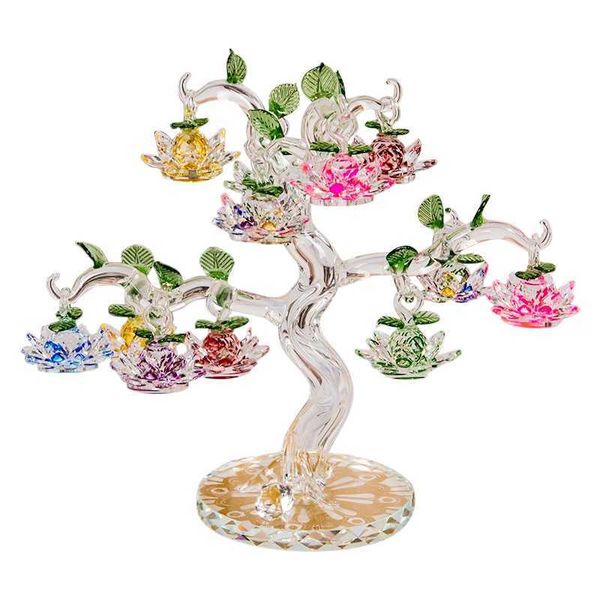 Cristal Lotus Tree Ornaments Fengshui Miniature Figurine Decorações Decorações Crafts presentes 210804