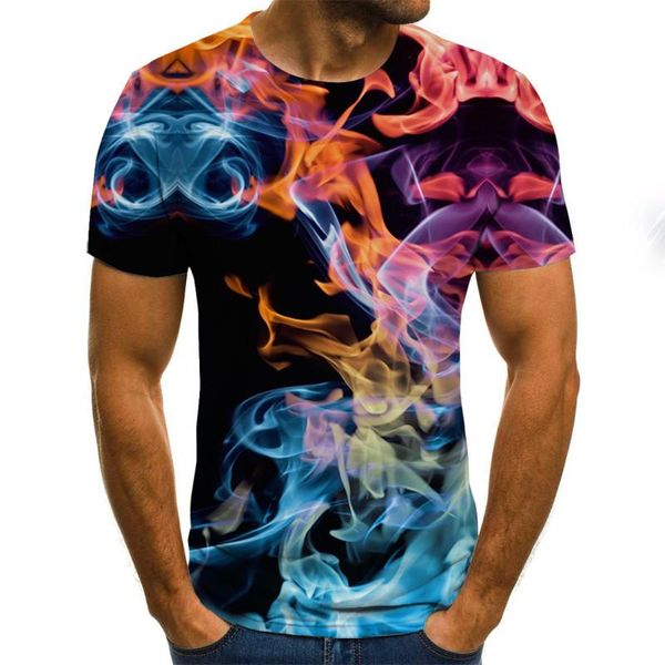 

fashion four seasons 3d printing pattern men t shirt casual loose fire short sleeve tee men's t-shirts, White;black