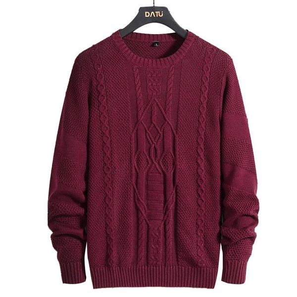 

men's sweaters thick sweater pullover men cotton heay knit o-neck male fashion winter warm father dady wine red, White;black