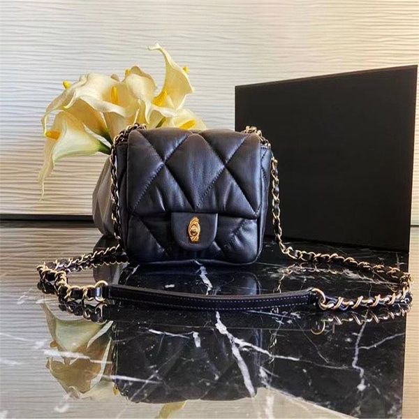 

women bags small golden chain genuine leather fashion diamond lattice messenger bag letter buckle shoulder handbag good quality cross bodyba