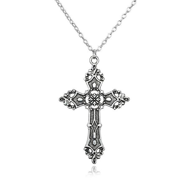 

pendant necklaces fashion vintage cross necklace for women men gift long chain punk goth jewelry accessories choker gothic wholesale, Silver