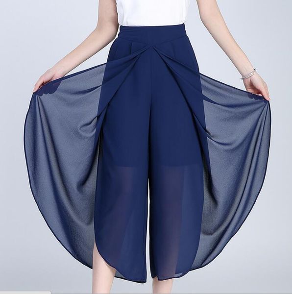 

women's pants & capris 2021 summer black capri women culottes plus size 4xl cropped trousers woman high waist thin loose wide leg chiff, Black;white