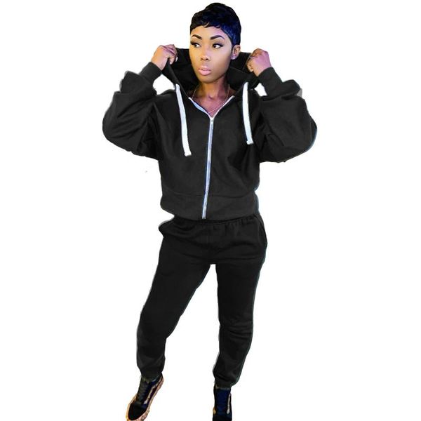 

women's two piece pants womens joggers sweatpants sets casual hooded zipper cardigan +beam feet outfits for women chandals mujer, White