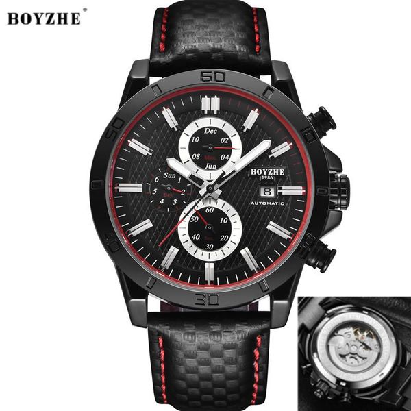 

wristwatches boyzhe men automatic mechanical watch fashion & casual stainless steel leather sports watches relogio masculino, Slivery;brown
