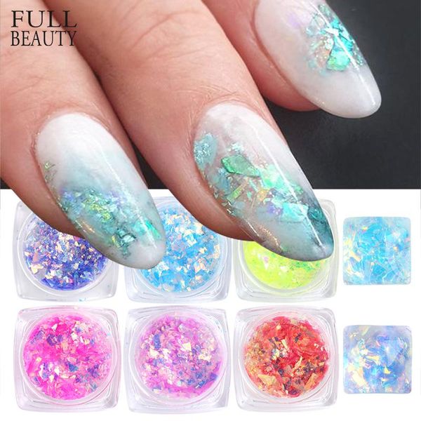 

6pcs opal chrome nail flakes chunky holographic set mermaid sequin glitter ice mylar paillette gel decor tips ch1539-37, Silver;gold